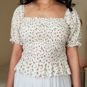 Breath of Youth Floral Puff Sleeve Peasant Top